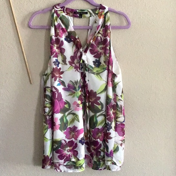 NWOT purple floral sleeveless top with front tie detail, XL - Picture 2 of 6